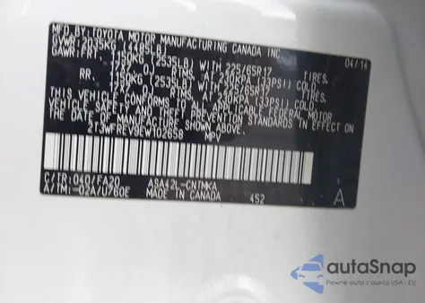 2014 Toyota Rav4 Xle из США, поврежденный, VIN 2T3WFREV9EW102658